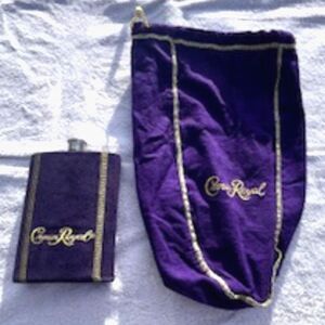 Stainless Steel Flask . Purple . Removable Suede Sleeve . Crown Royal New w/ Bag